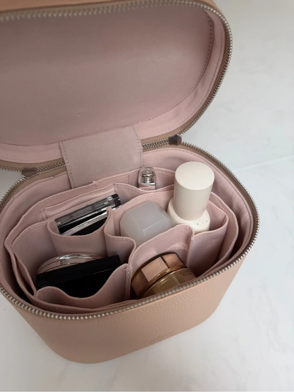 Beige Leather Travel Vanity Case